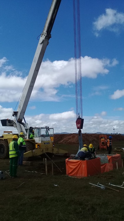 63KV Overhead Line - Install Concrete Blocks for H-Pole Structure in Pond
